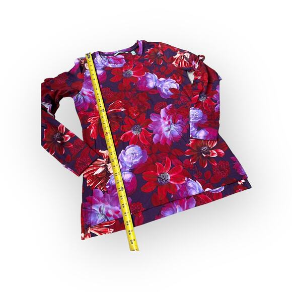 ISAAC MIZRAHI LIVE Red Purple Floral Ruffle Long Sleeve Top - Picture 10 of 10